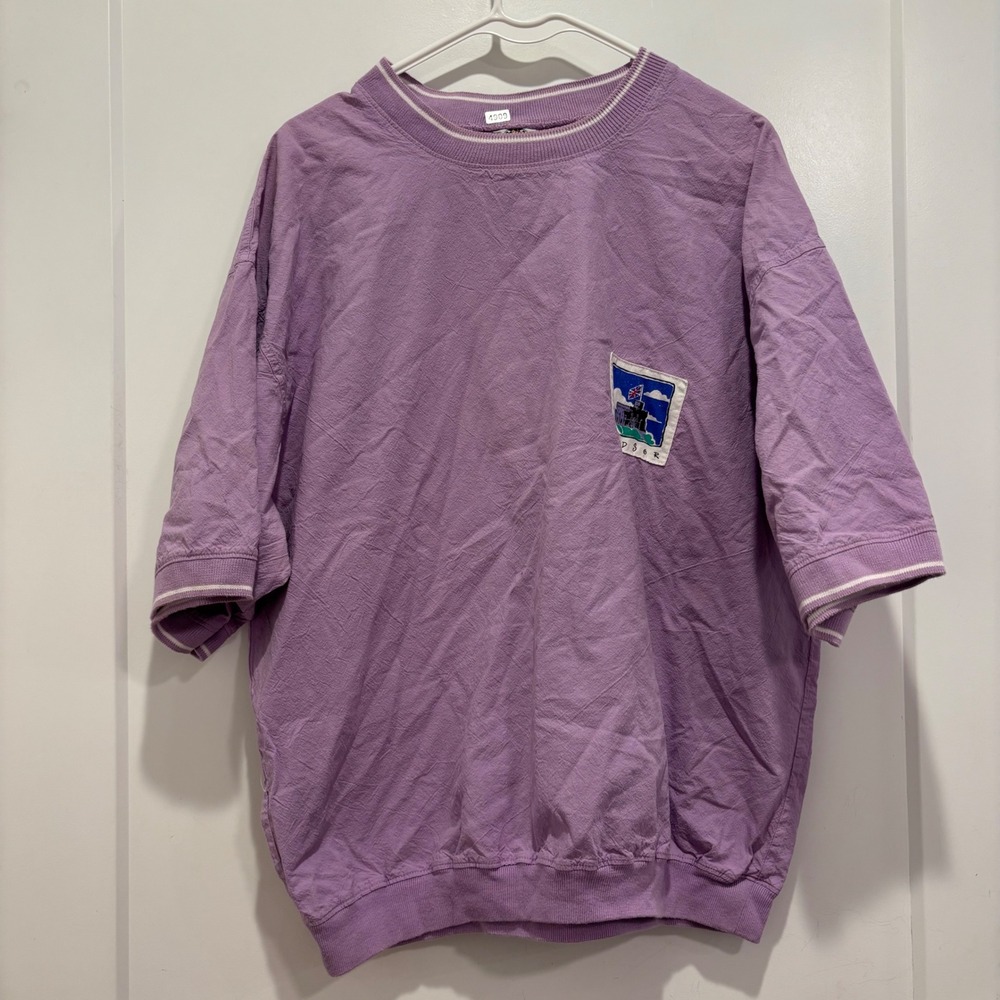Bye Bye Windsor Castle Purple Crinkle Cotton Short Sleeve Shirt Mens Medium